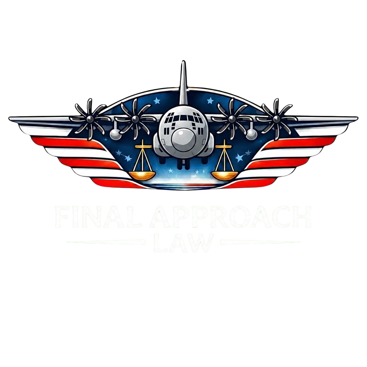 Final Approach Law — aircraft with scales of justice and American flag wings